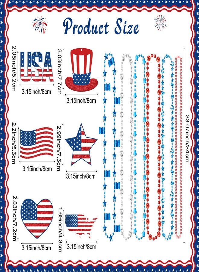 Ecation 118 Pcs Patriotic Necklaces & Pendants Bulk Set - Red White Blue USA Bead Jewelry for Veterans Day, Memorial Day, July 4th, America Celebration for 250, Parade Party - Image 2